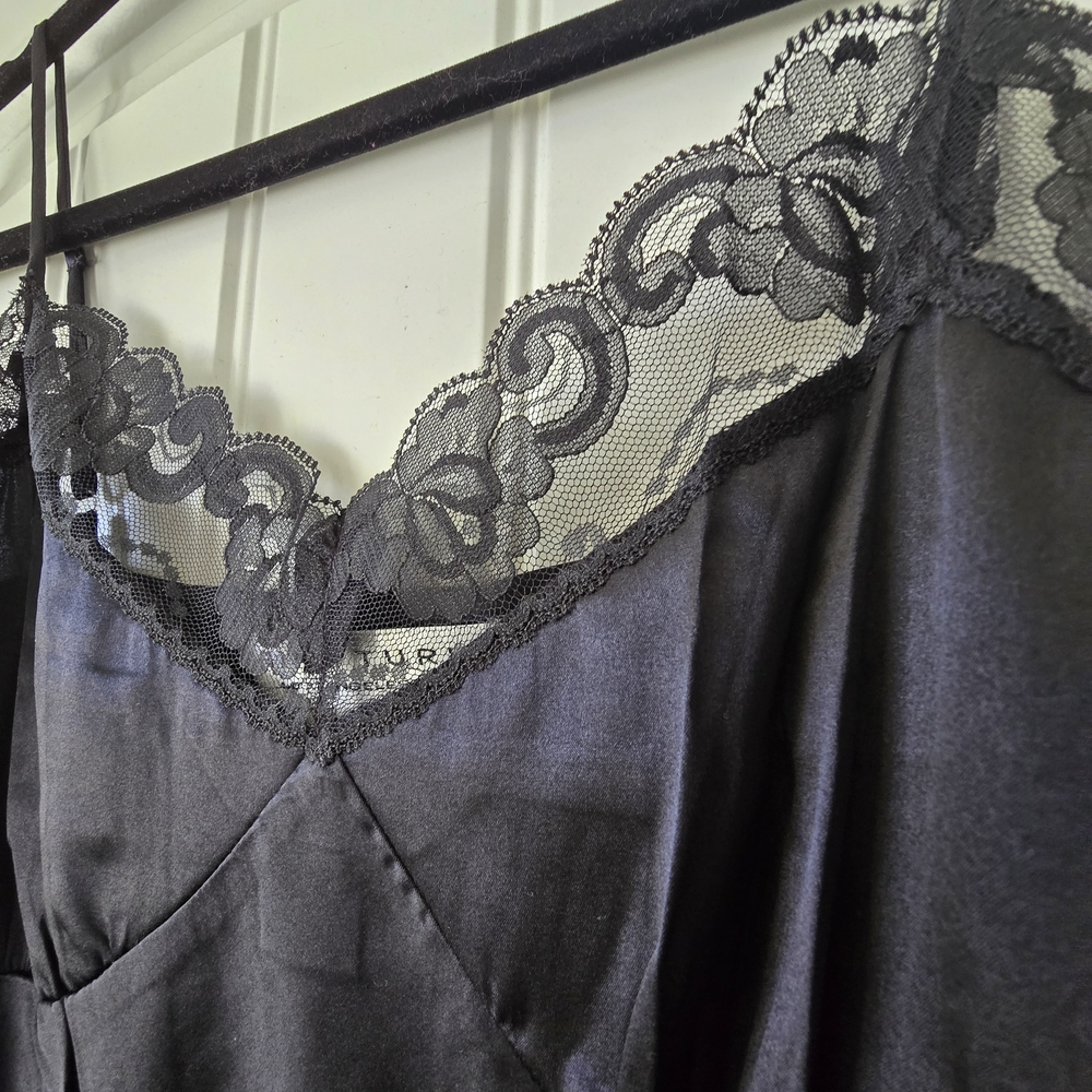 Nwot Trina Turk Silk Blend Lace Trim Slip Dress Black Sz M Minimalist Chic - Picture 5 of 11